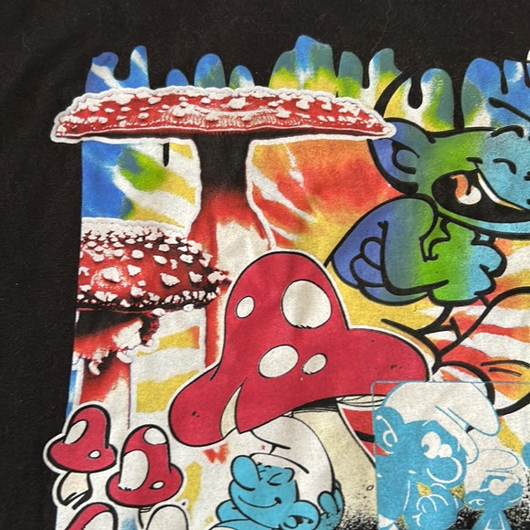 Psychedelic Smurf Mushrooms Tie Dye Black Tee Men’s Size Large - Picture 9 of 15